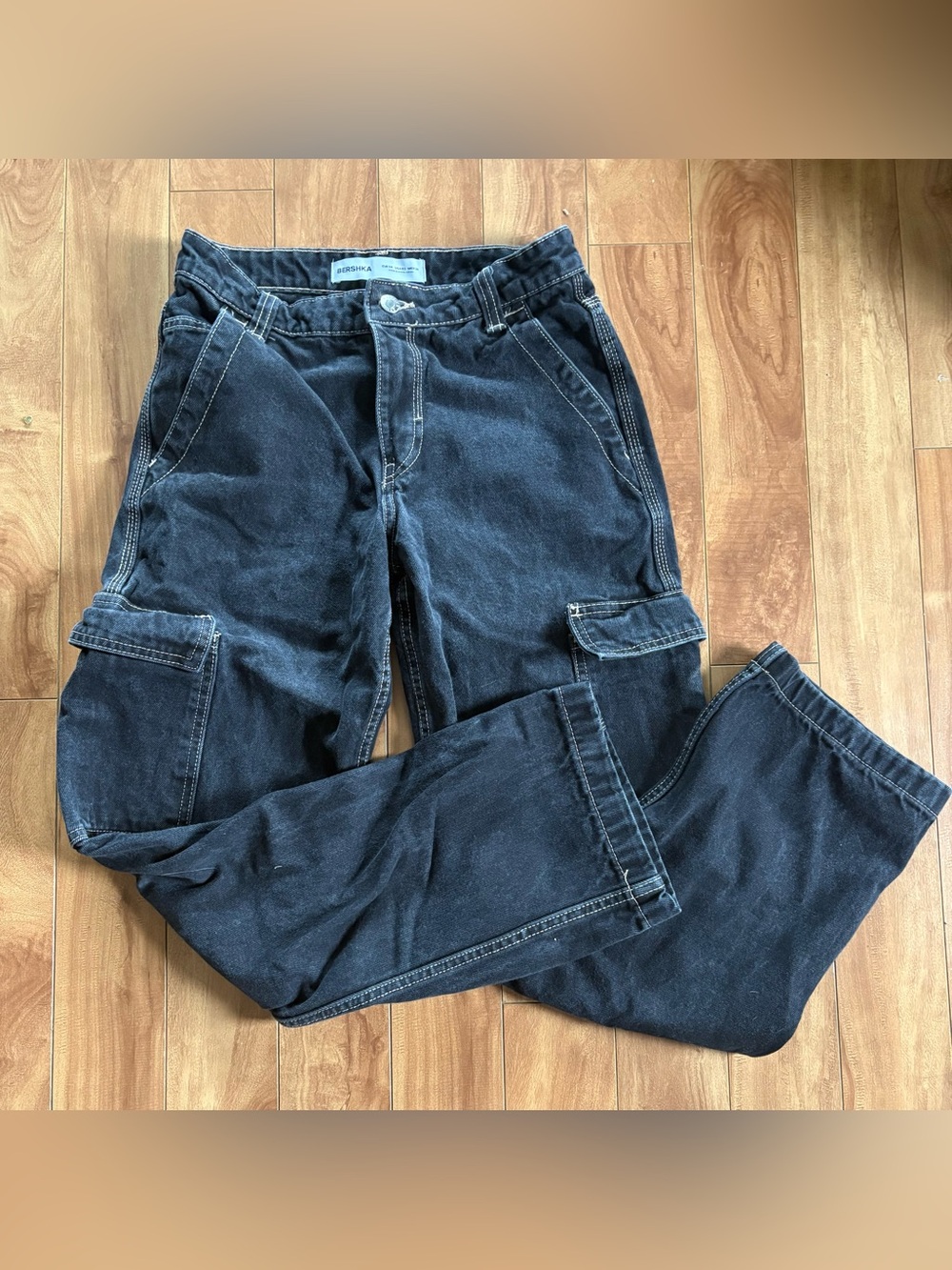 Bershka Women's Dark Gray Jeans Cargo Pants